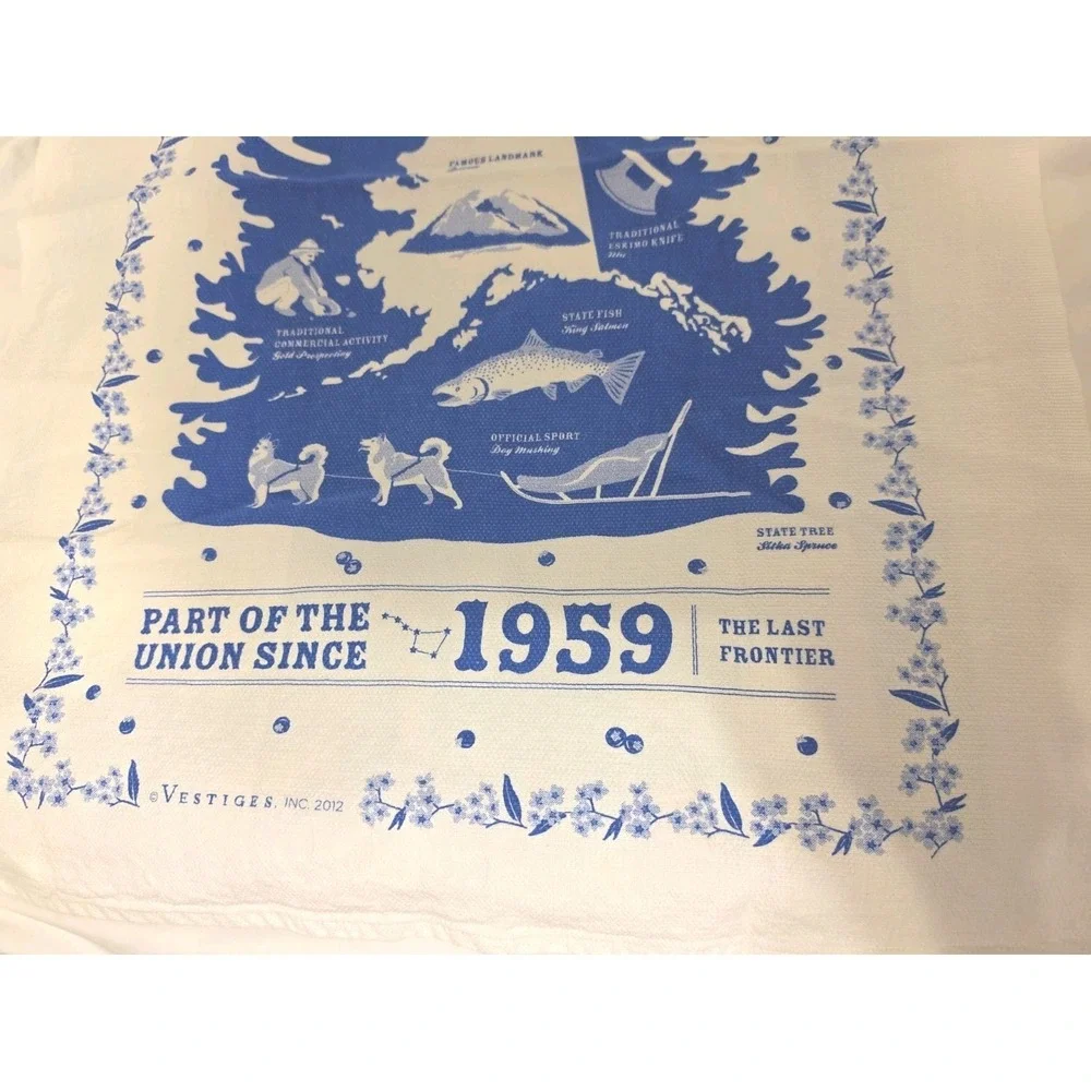 Vestiges Inc 2012‎ Alaska State Kitchen Dish Tea  Towel Blue/White